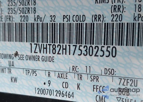 2007 Ford Mustang Gt Deluxe/Gt Premium из США, поврежденный, VIN 1ZVHT82H175302550